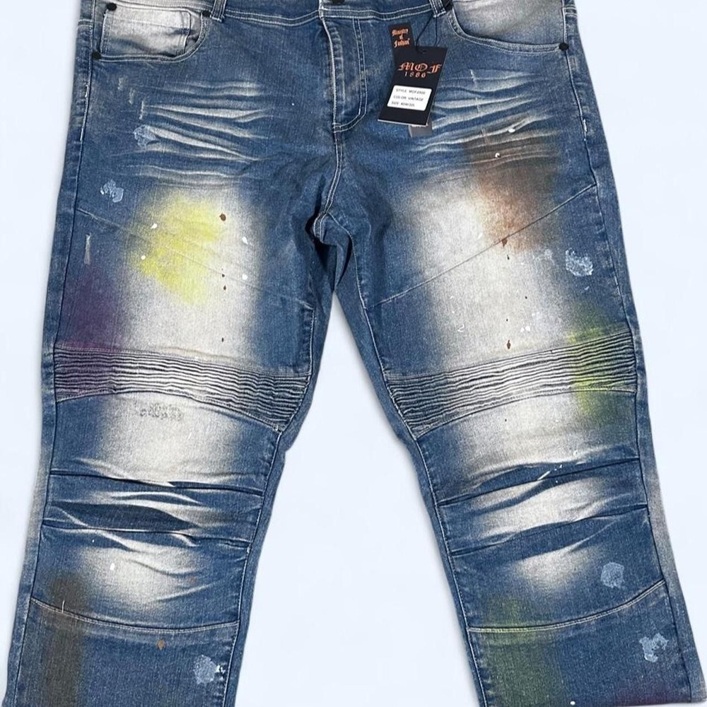 Ministry of Fashion MOF2500 Mens Skinny Moto Jeans Paint Splatter Vintage 40x32